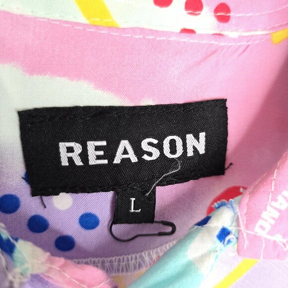 REASON Brand Pink Fun Retro Preppy Button UP Shirt - Picture 6 of 8